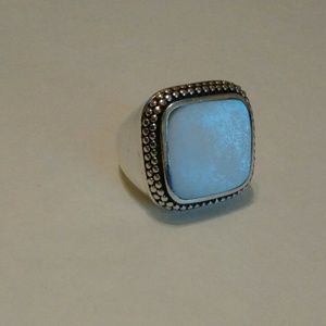 Unisex White Opel .925 Silver Ring Handmade